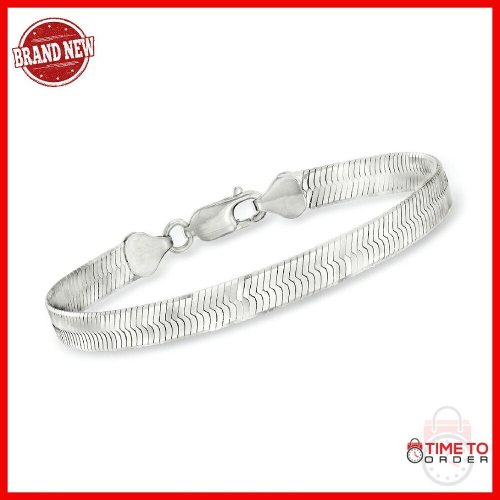 Sterling Silver Herringbone Bracelet 7 Inch Lobster Clasp